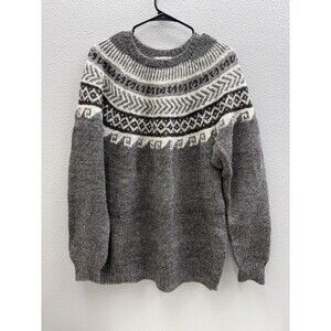 Alpaca Sweater Size XL Gray Black 100% Alpaca Hand Knit